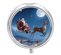 Pastillero de 3 compartimentos para Navidad, pastillero de viaje con espejo, impermeable, organizador de pastillas medicinales, 3 veces al día, contenedor portátil para bolso y bolsillo, redondo