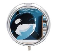 Pastillero de 3 compartimentos para orcas de orca, pastillero de viaje con espejo, impermeable, organizador de píldoras medicinales 3 veces al día, contenedor portátil para bolso y bolsillo, redondo