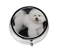 Pastillero de 3 compartimentos para perros Bichón Frisé blanco, organizador portátil.