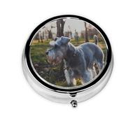 Pastillero de 3 compartimentos para perros grises, ideal para mascotas de césped Schnauzer miniatura. Organizador portátil.