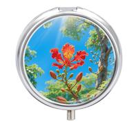 Pastillero de 3 compartimentos para plantas tropicales, flores, pastillero de viaje con espejo, impermeable, organizador de pastillas medicinales, 3 veces al día, contenedor portátil para bolso y