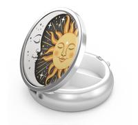 Pastillero de 3 compartimentos, pastillero portátil para bolsillo o bolso, pastillero de metal decorativo, organizador de vitaminas, regalo único(Soleil et lune)