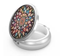 Pastillero de 3 compartimentos, pastillero portátil para bolsillo o bolso, pastillero de metal decorativo, organizador de vitaminas, regalo único(Mandala géométrique coloré)
