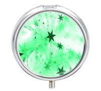 Pastillero De 3 Compartimentos Patrón De Estrella Verde Y Negra Pastillero Con Espejo, Caja De Almacenamiento Portátil Redonda A De Humedad, Distribuidor De Metal, Regalo Único