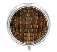 Pastillero De 3 Compartimentos Patrón Texturizado De Cocodrilo Marrón Pastillero Con Espejo, Caja De Almacenamiento Portátil Redonda A De Humedad, Distribuidor De Metal, Regalo Único