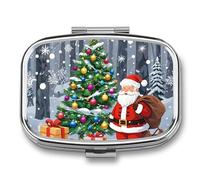 Pastillero de 3 compartimentos, redondo, organizador de pastillas, organizador de medicamentos de Navidad, de Papá Noel, de metal, impermeable, para viajes, pastillas, organizador de medicamentos