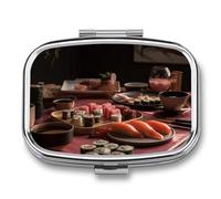 Pastillero de 3 compartimentos, redondo, organizador de pastillas para sushi, organizador de medicamentos de metal, impermeable, para pastillas, organizador de medicamentos para viajes, organizador de