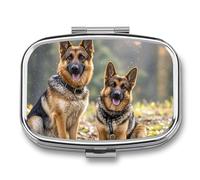 Pastillero de 3 compartimentos, redondo, organizador de pastores alemanes, pastores alemanes, pastillero de metal, impermeable, organizador de medicamentos para viajes, contenedor de almacenamiento