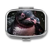 Pastillero de 3 compartimentos, redondo, organizador de píldoras de pingüino, lindo pastillero de metal, impermeable, organizador de medicamentos para viajes, contenedor de almacenamiento para