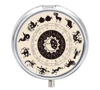 Pastillero De 3 Compartimentos Tai Chi De Las Doce Constelaciones Pastillero Con Espejo, Caja De Almacenamiento Portátil Redonda A De Humedad, Distribuidor De Metal, Regalo Único