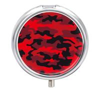 Pastillero De 3 Compartimentos Textura De Camuflaje Rojo Pastillero Con Espejo, Caja De Almacenamiento Portátil Redonda A De Humedad, Distribuidor De Metal, Regalo Único