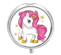 Pastillero De 3 Compartimentos Unicornio Estrella Pastillero Con Espejo, Caja De Almacenamiento Portátil Redonda A De Humedad, Distribuidor De Metal, Regalo Único