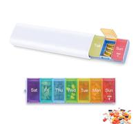 Pastillero de 7 días, caja de medicamentos con 7 compartimentos divididos, contenedor compacto para medicamentos, aceite de pescado, vitaminas y complementos alimenticios - Blanco