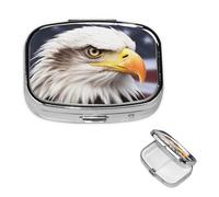 Pastillero de águila calva con espejo, 2 compartimentos, decorativo, para bolso o bolsillo, organizador de píldoras cuadrado pequeño, organizador de píldoras semanal, tableta de metal, soporte para