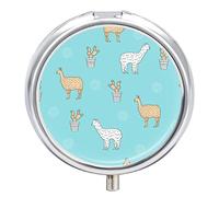 Pastillero de alpaca con diseño de cactus y alpaca, organizador de pastillas, 2 compartimentos