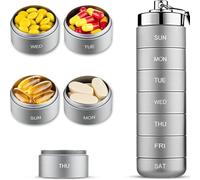 Pastillero de aluminio - Organizador compacto de pastillas de viaje, contenedor con múltiples compartimentos, apilable, impermeable, para suplementos, vitaminas, tabletas, cápsulas, estuche portátil