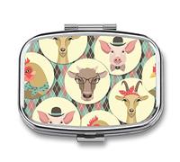 Pastillero de animales de granja, vaca, cerdo, oveja, lindo pastillero, organizador de pastillas, 2 compartimentos