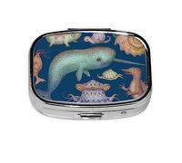 Pastillero de animales marinos, organizador de píldoras de metal, caja portátil para bolsillo o bolso, organizador decorativo de medicinas, contenedor de vitaminas