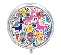 Pastillero de animales otomí mexicanos, bonito pastillero redondo, portátil, organizador de vitaminas para medicina, bolsillo