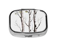 Pastillero de árbol de abedul, organizador de píldoras de metal, caja portátil para bolsillo o bolso, organizador decorativo de medicamentos, contenedor de vitaminas