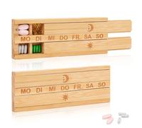 Pastillero de bambú rectangular, caja de medicamentos para 7 días, de madera, 7 días, mañana y noche, con imanes, caja para pastillas de 14 días, 2 compartimentos, con tapa para vitaminas, suplemento