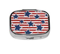 Pastillero de bandera de rayas de estrella roja y blanca caja organizadora de píldoras de metal portátil para bolsillo o bolso, organizador decorativo de medicinas, contenedor de vitaminas