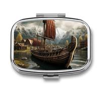 Pastillero de barco antiguo, bonito pastillero cuadrado, portátil, organizador de vitaminas para bolsillo