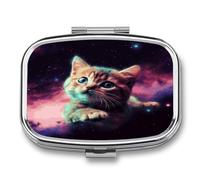 Pastillero de bebé Galaxy Cat para bebé, organizador de píldoras, pequeño pastillero de viaje, pastillero portátil para bolsillo, 2 compartimentos, pastilleros para viajes