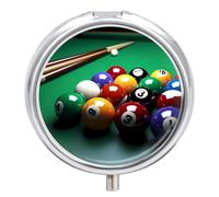 Pastillero de billar con 3 compartimentos, organizador de pastillas de viaje 3 veces al día, lindo mini pastillero para bolso y bolsillo, caja de medicina portátil de metal con espejo, contenedor