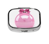 Pastillero de bola de Navidad rosa organizador de pastillas de metal portátil para bolsillo o bolso, organizador decorativo de medicamentos, contenedor de vitaminas