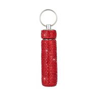 Pastillero de bolsillo con diamantes de imitación, portátil, impermeable, con llavero, para viajes, al aire libre, camping (rojo)
