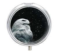 Pastillero de búho nevado con 3 compartimentos, organizador de pastillas de viaje 3 veces al día, lindo mini pastillero para bolso y bolsillo, caja de medicina portátil de metal con espejo, contenedor