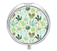 Pastillero de cactus verde, 2 compartimentos, portátil, organizador de pastillas de viaje