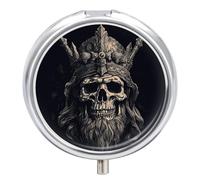 Pastillero de calavera y hacha con 3 compartimentos, pequeño para bolso, organizador de píldoras de viaje, soporte de píldoras de metal, organizador de medicamentos para suplementos de vitaminas y