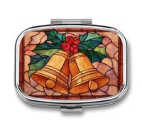 Pastillero de campanas de Navidad con 2 compartimentos, organizador de pastillas de viaje portátil para bolso de bolsillo