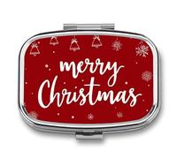 Pastillero de campanas de Navidad en rojo, 2 compartimentos, portátil, organizador de pastillas de viaje para bolso de bolsillo