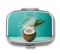 Pastillero de coco para bebidas, bonito estuche cuadrado portátil para medicina, soporte para vitaminas, organizador para bolsillo