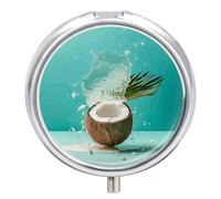 Pastillero de coco para bebidas, bonito pastillero redondo, portátil, organizador de vitaminas, para bolsillo