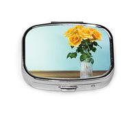 Pastillero de color amarillo brillante para banquete de rosas, pastillero de día laborable para bolsillo o monedero, bonito contenedor pequeño para pastillas, organizador de pastillas de viaje