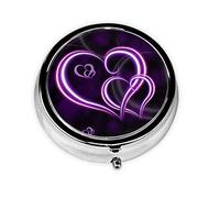 Pastillero de corazones morados, pastillero de viaje personalizado, pastillero redondo, caja organizadora de vitaminas decorativa de Metal para medicinas