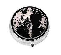 Pastillero de cuero de vaca negro blanco vaca personalizado viaje pastillero redondo pastillero decorativo Metal medicina vitamina caja organizadora