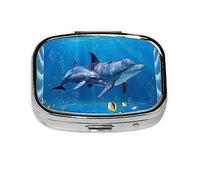 Pastillero de delfines marinos, organizador de píldoras de metal, caja portátil para bolsillo o bolso, organizador decorativo de medicamentos, contenedor de vitaminas