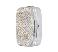 Pastillero de diamantes de cristal brillante, organizador de 2 compartimentos, pequeña caja de viaje para pastillas en el bolso, planificador de bolsillo