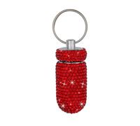 Pastillero de diamantes de imitación con diamantes de imitación, portátil, impermeable, bolsillo con llavero, para camping, viajes, al aire libre (rojo)