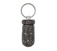 Pastillero de diamantes de imitación con diamantes de imitación, portátil, impermeable, de bolsillo, botella de almacenamiento con llavero para camping, viajes, al aire libre (negro brillante)