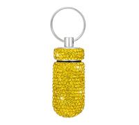 Pastillero de diamantes de imitación pequeño de aleación de aluminio, llavero de almacenamiento para viajes y uso al aire libre