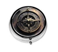 Pastillero de diseño mágico con runas nórdicas, organizador redondo de 3 compartimentos, pastillero de viaje portátil para viajes.