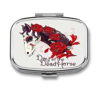 Pastillero De Dos Compartimentos Brown Sugar Skull Horse Caja De Pastillas Con Espejo, Caja De Almacenamiento Cuadrada Portátil A De Humedad Con Dispensador De Metal