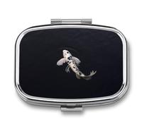 Pastillero De Dos Compartimentos Carpa Animal Caja De Pastillas Con Espejo, Caja De Almacenamiento Cuadrada Portátil A De Humedad Con Dispensador De Metal