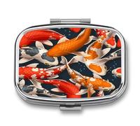 Pastillero De Dos Compartimentos Carpa Roja Caja De Pastillas Con Espejo, Caja De Almacenamiento Cuadrada Portátil A De Humedad Con Dispensador De Metal